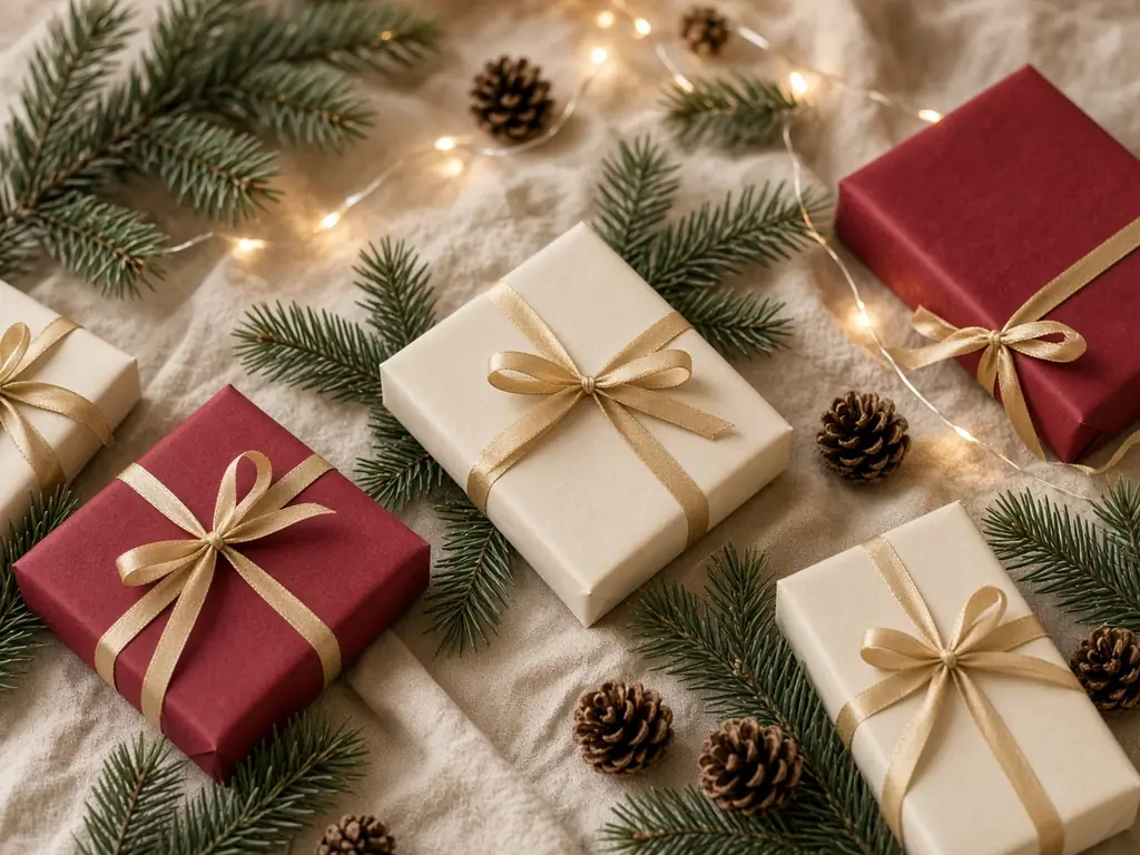 Wrapped gifts with ribbons on a table